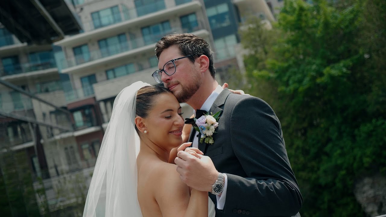 Still from Aleece & Luke's wedding film at Elora Mill.